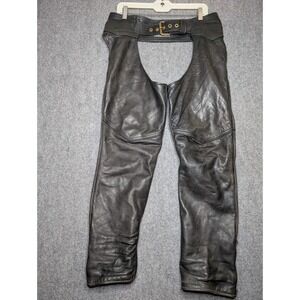 Vintage California Creations Black Leather Motorcycle Chaps Size M‎ Made in USA
